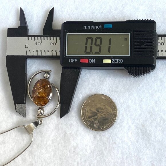 Sterling Silver 950 Mexico Geometric Oval Baltic Amber Pendant Necklace 18" - Picture 16 of 16